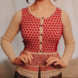 Guinevere 100% Lambswool Button-Down Peplum Cardigan with Lace Details!
